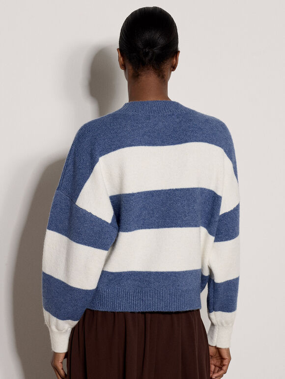 Chunky Knit Stripe Oversized Jumper, Blue, large