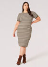 Curve Stripe Knit Midi Dress, Khaki, large