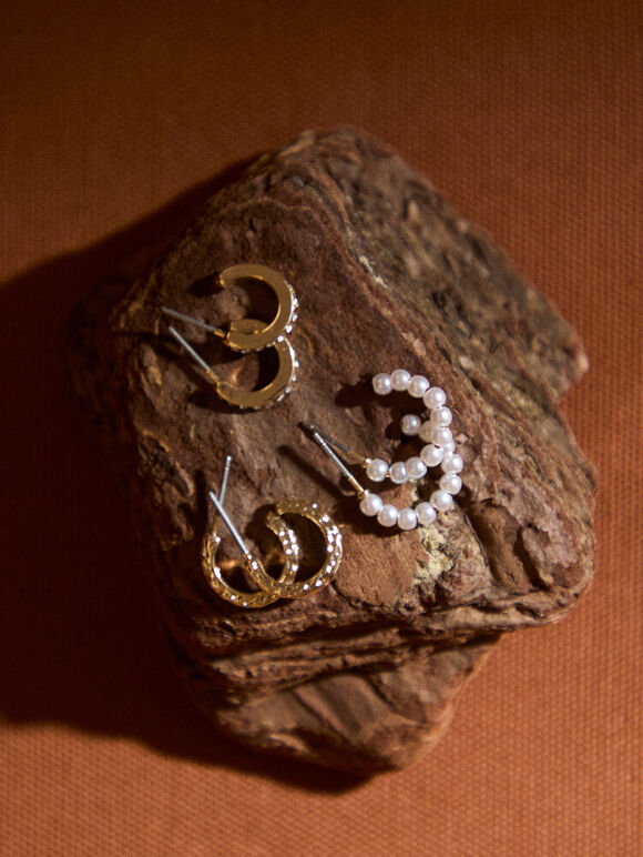 Gold Tone Hoop Earrings, Pack of 3, Assorted, large