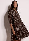Polka Dot Tiered Mini Dress, Brown, large