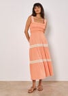 Crochet Lace Tiered Midi Dress, Coral, large