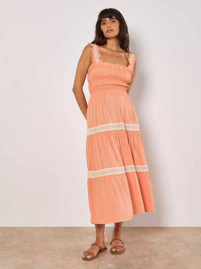 Crochet Lace Tiered Midi Dress