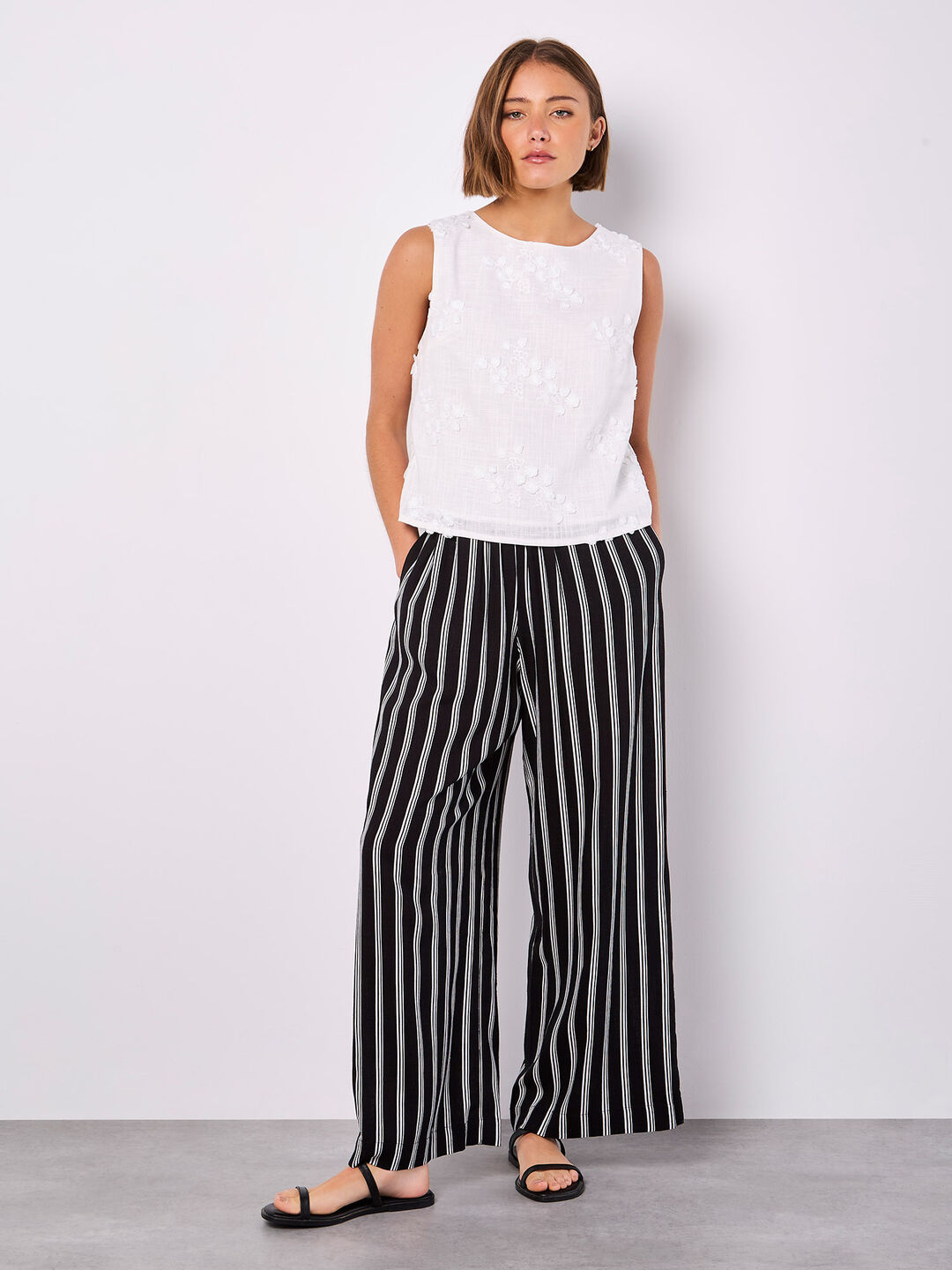 Image of Stripe Wide Leg Trousers