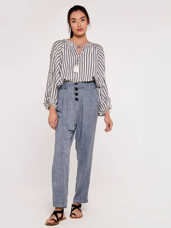 High Waist Trousers, Blue, large