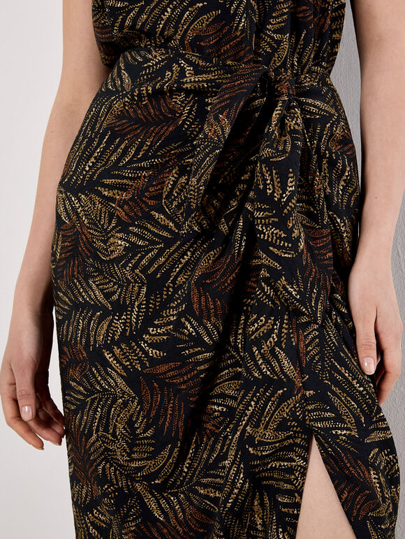 Batik Leaf Wrap Midi Skirt, Black, large