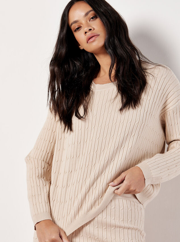 Fine Knit Cable Jumper, Stone, large