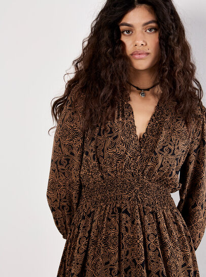 Paisley Ruffle Soft Mini Dress