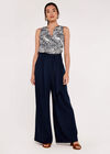 Tropical Print Button Top, Navy, large