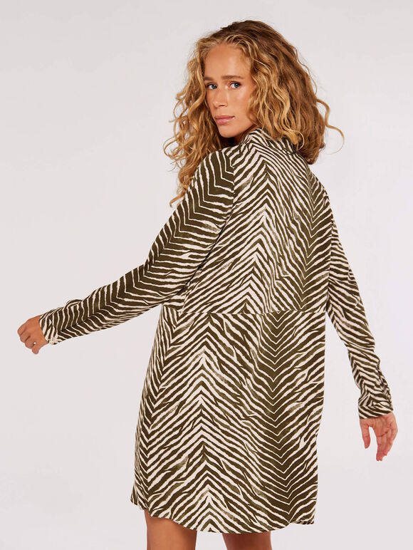 Chevron Zebra Mini Shirt Dress, Khaki, large