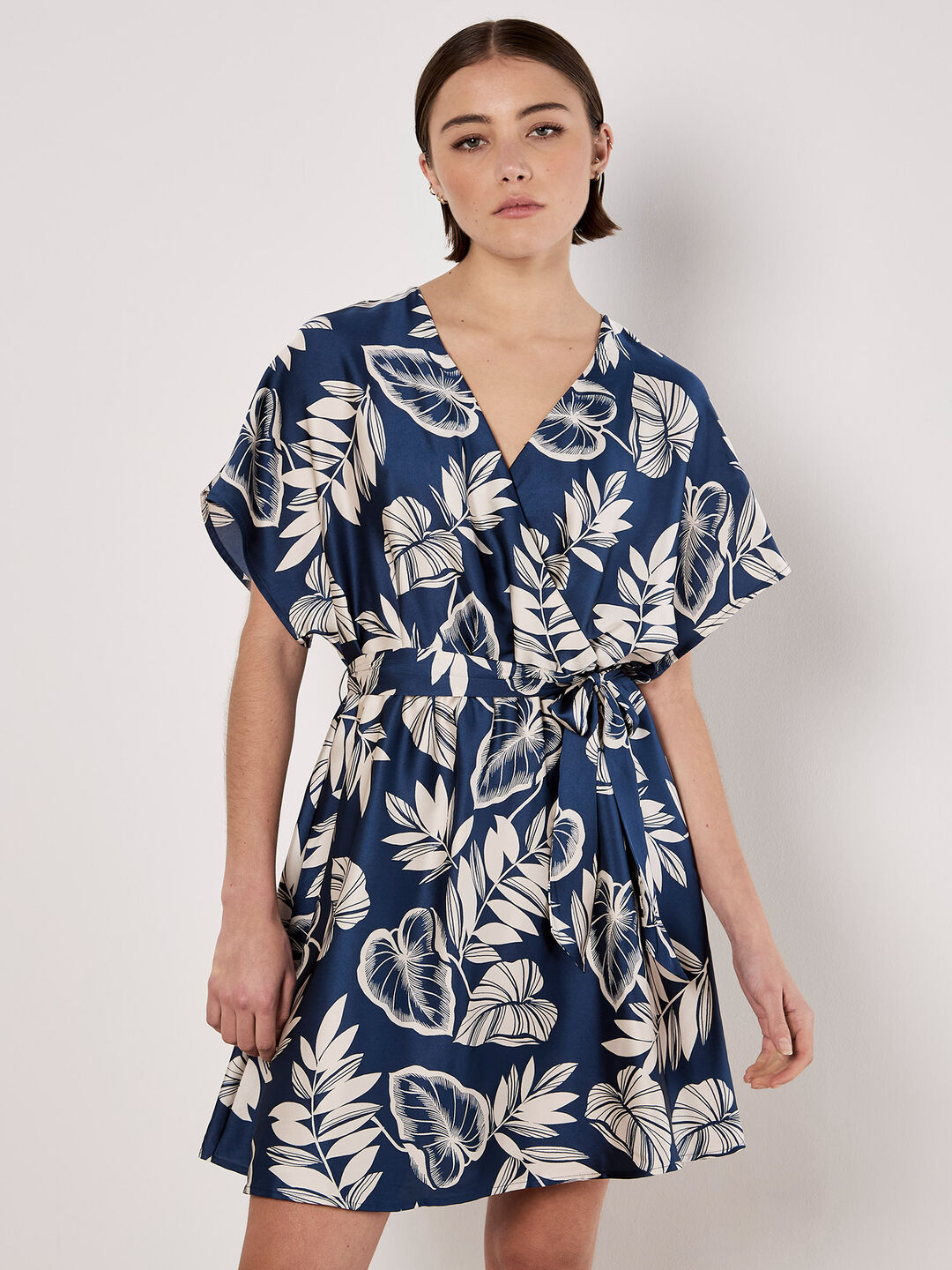 Image of Tropical Leaf Print Satin Mini Dress