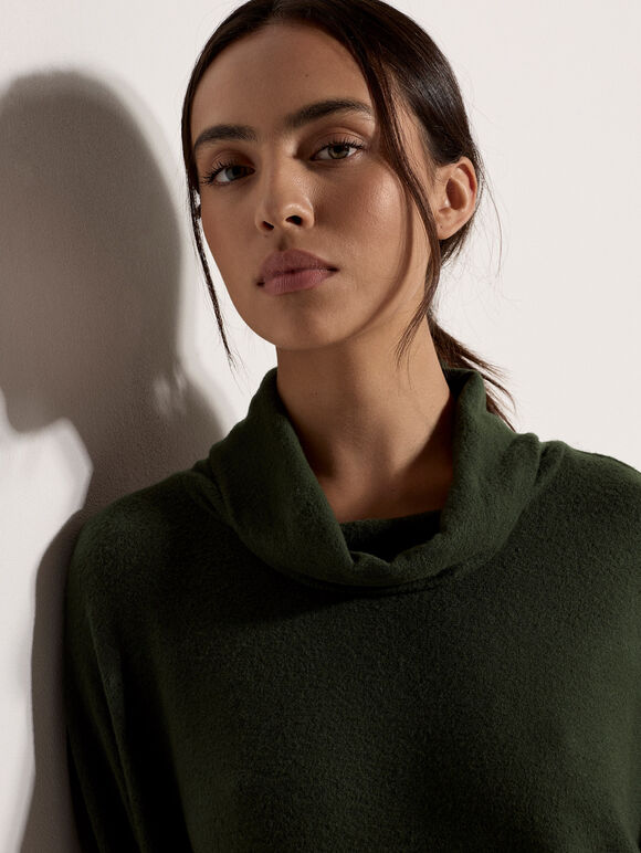 Roll Neck Oversized Top, Green, large