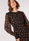 Ditsy Floral Chiffon Mini Dress, Black, large