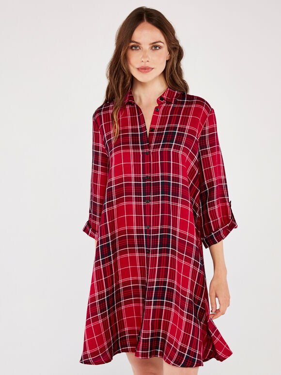 Punk Tartan Shirt Dress, Red, large