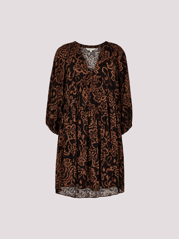 Ikat Sarasa Tiered Mini Dress, Rust, large