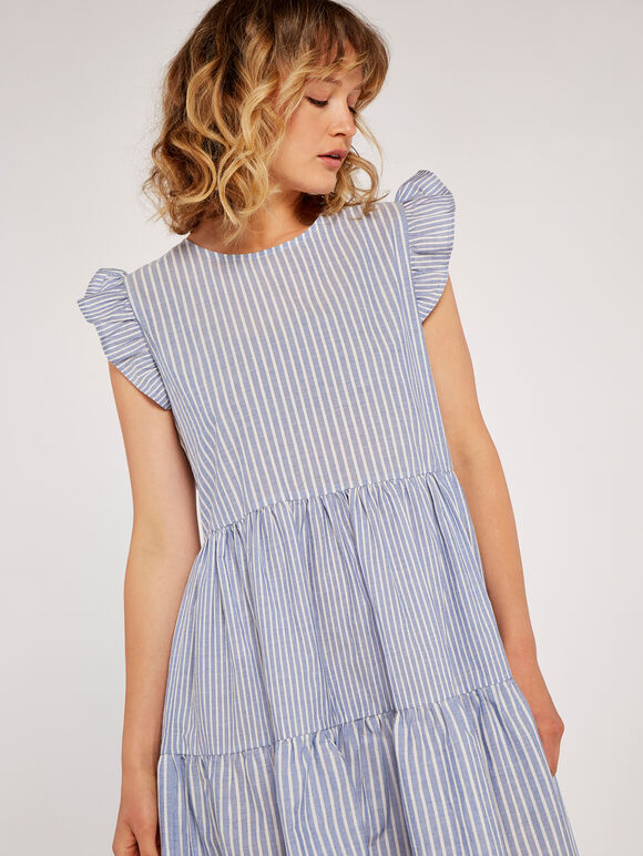 Stripe Tiered Dress, Blue, large