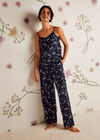 Botanical Print Wide Leg Trouser, Navy, large