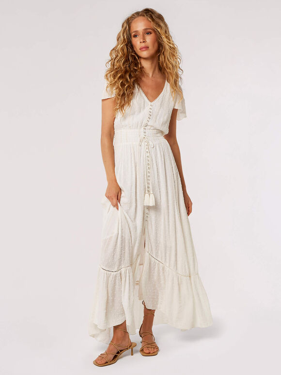 Dobby Flowy Maxi Dress, White, large