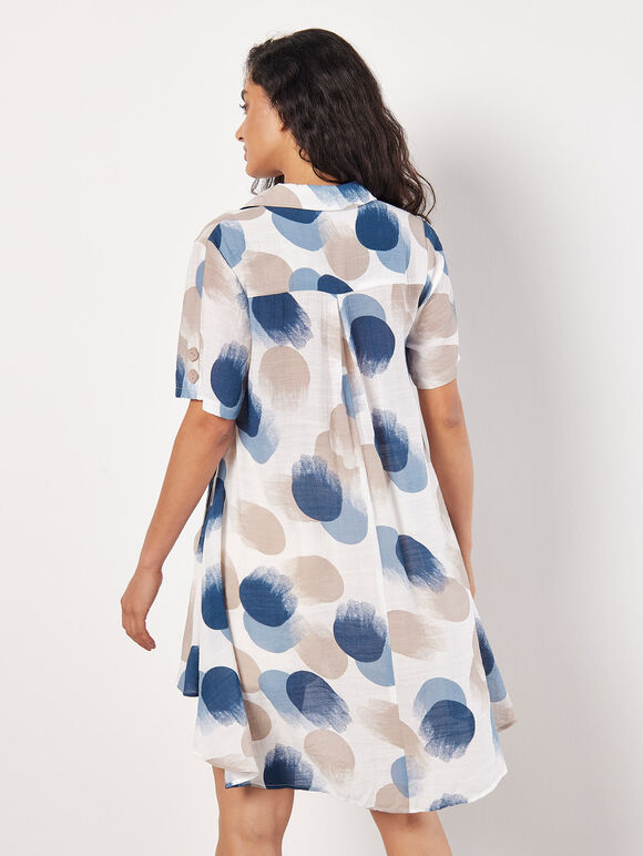 Painted Circles Oversized High-Low Shirt, Navy, large