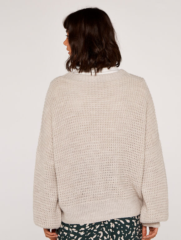V-Neck Cardigan, Stone, large