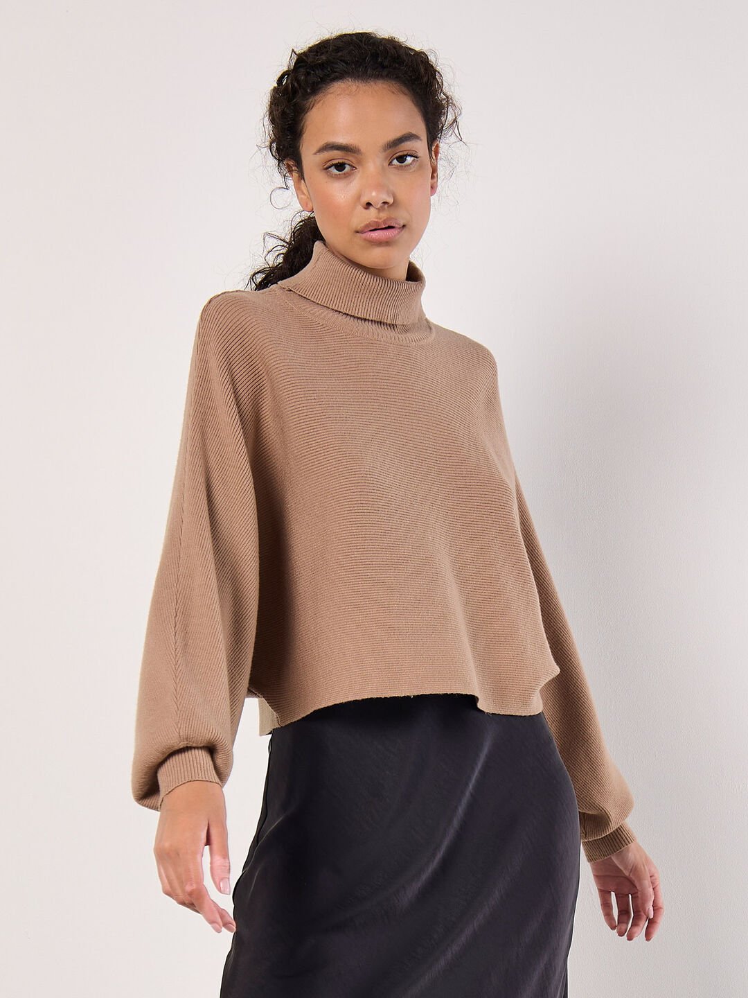 Image of Ribbed Roll Neck Batwing Jumper