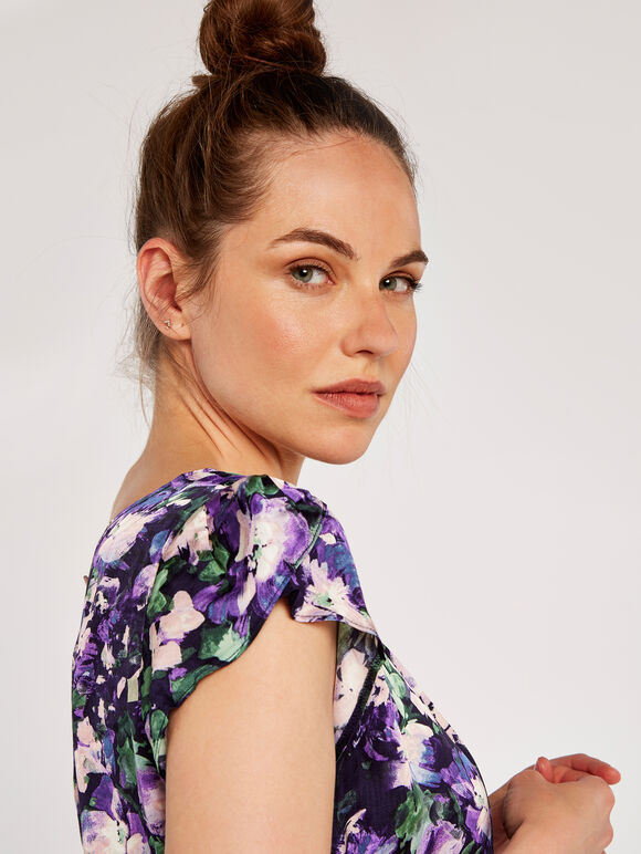 Tulip Print Top, Navy, large
