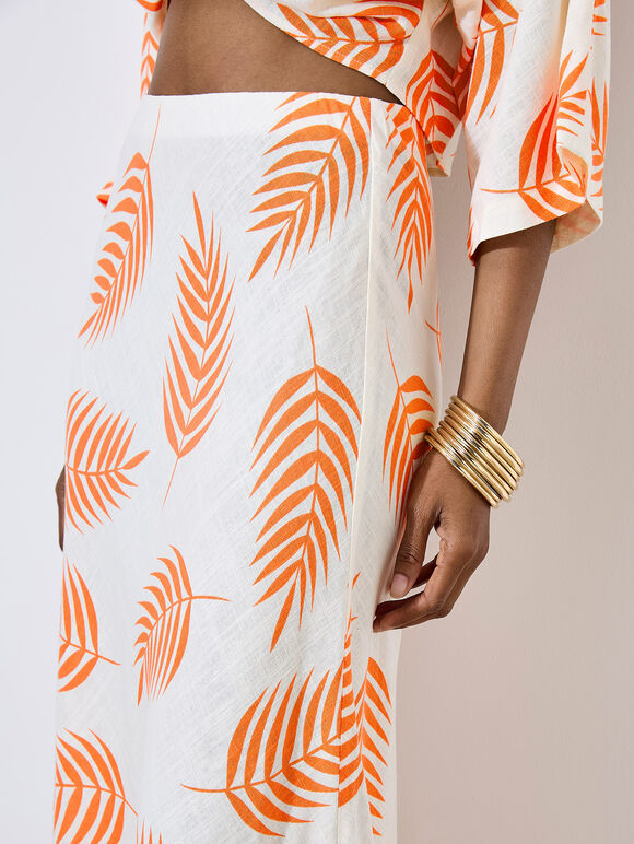 Tropical Leaf Bias Maxi Skirt, Cream, large