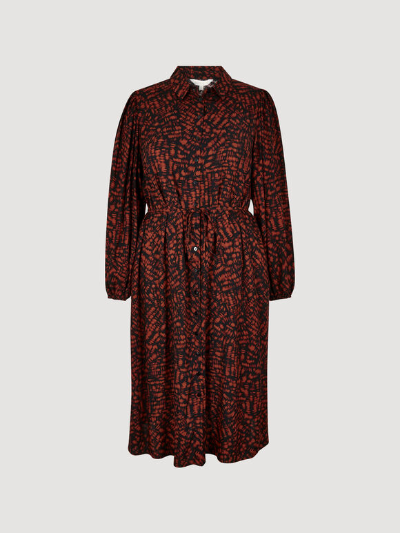 Curve Abstract Texture Shirt Midi Dress, Burgundy, large