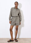 Linen Blend Stripe Shorts, Khaki, large