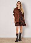 Jersey Knit Paisley Mini Dress, Orange, large