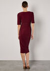 Foil Sparkle Ruched Midi Dress, Burgundy, large