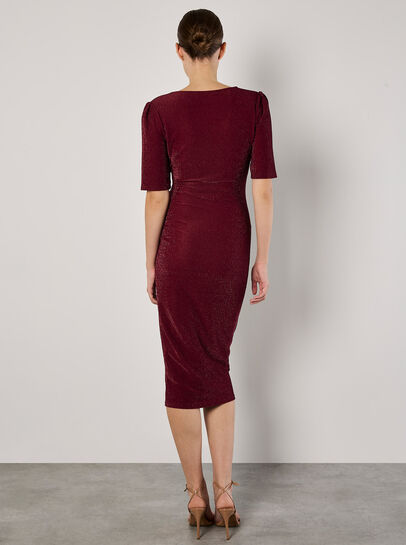 Foil Sparkle Ruched Midi Dress