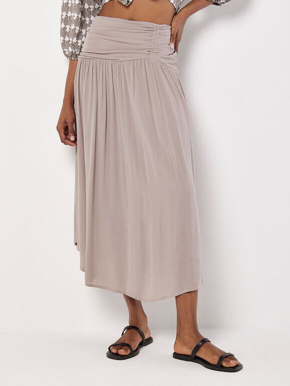 Textured Woven Midi Skirt, Brown, large