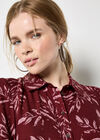 Leaf Print Shirt Mini Dress, Burgundy, large