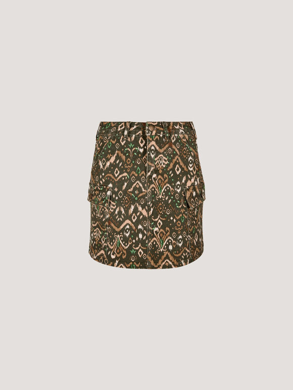 Ikat Denim Mini Skirt, Khaki, large