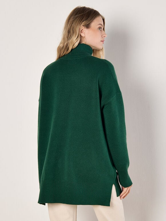 Oversized Tunic Roll Neck Jumper, Green, large