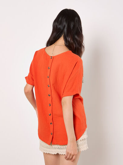 Textured Cotton Button Back T-Shirt