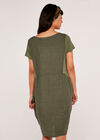 Linen Cocoon Round Neck Dress, Khaki, large