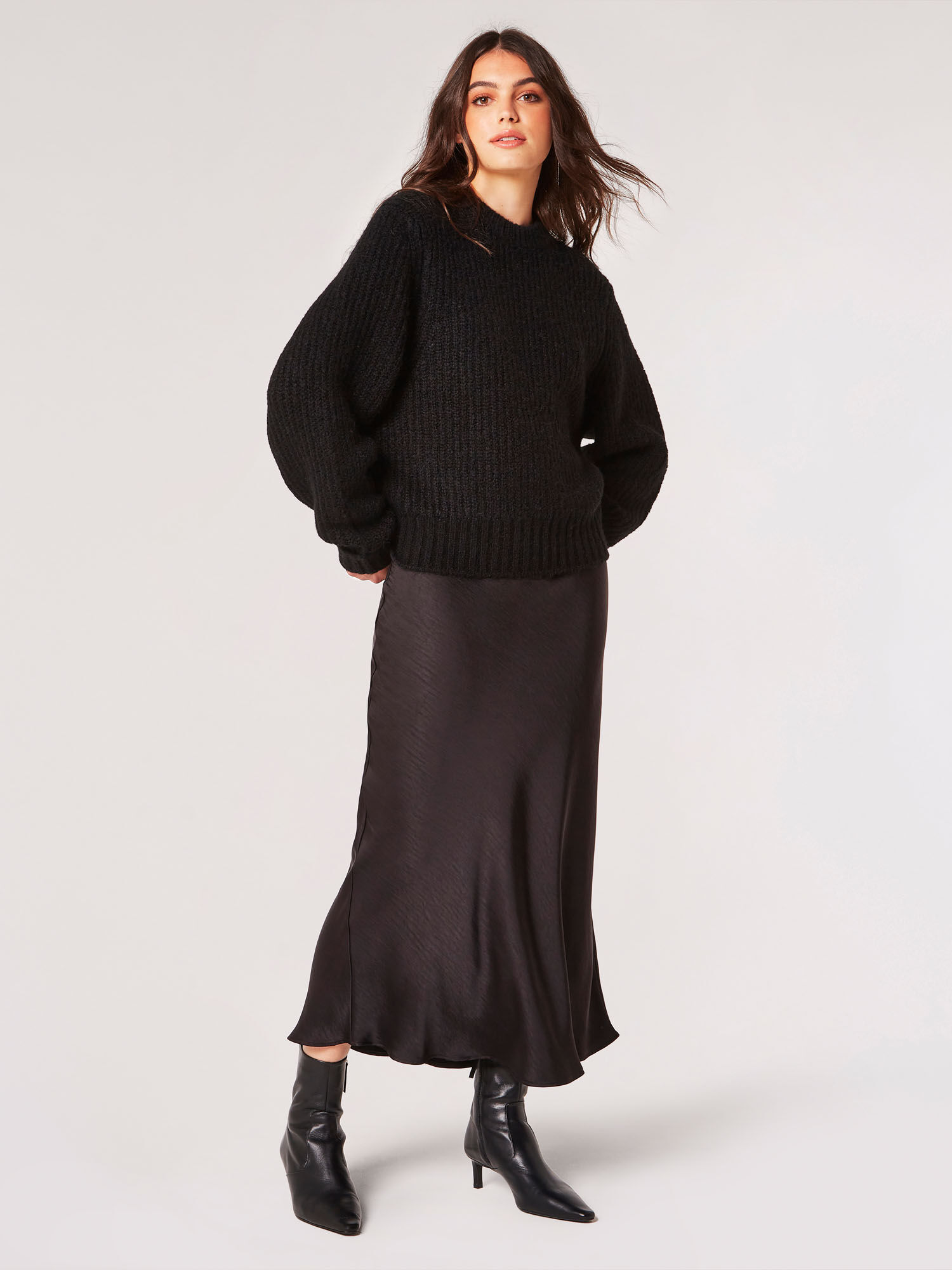 Black satin midi skirt plus size discount