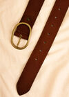 Leather Gold Buckle Belt, Brown, large