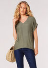 Button Back Slub T-Shirt, Khaki, large