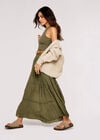 Slub Shimmer Maxi Skirt, Khaki, large