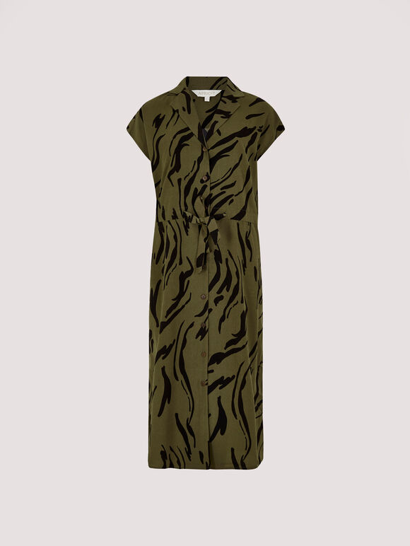 Swirl Shirt Midi Dress, Khaki, large