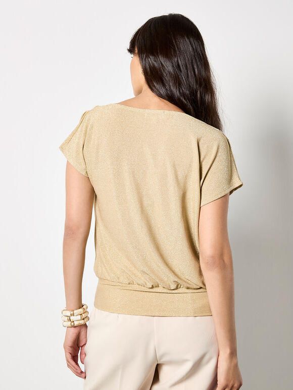 Short Sleeve Jersey Sparkle Top, Gold, large