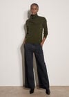 Ribbed Knit Asymmetric Cardigan, Khaki, large