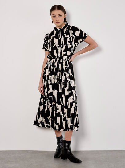 Brushstroke Squares Utility Midi Dress
