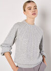 Pearl Embellished Cable Knit Jumper, Grey, large