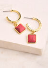 24K Gold Plated Teal Stone Hoop Earrings, Red, large
