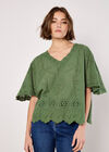 Embroidered Cotton Top, Green, large