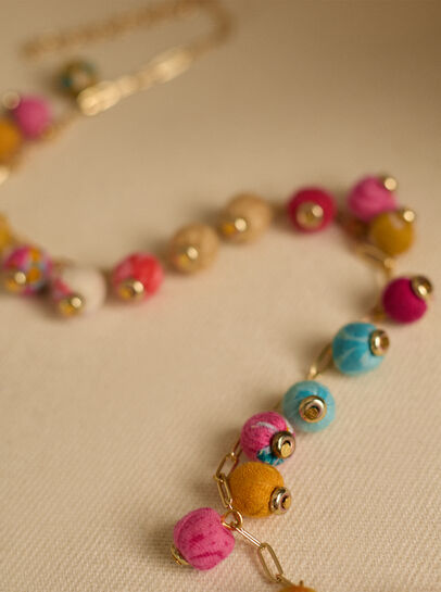 Gold Tone Fabric Bead Necklace