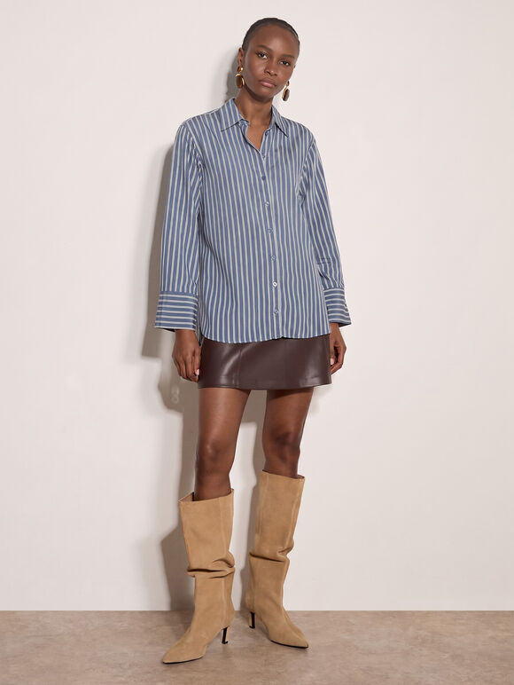 Oversized Stripe Shirt, Blue, large